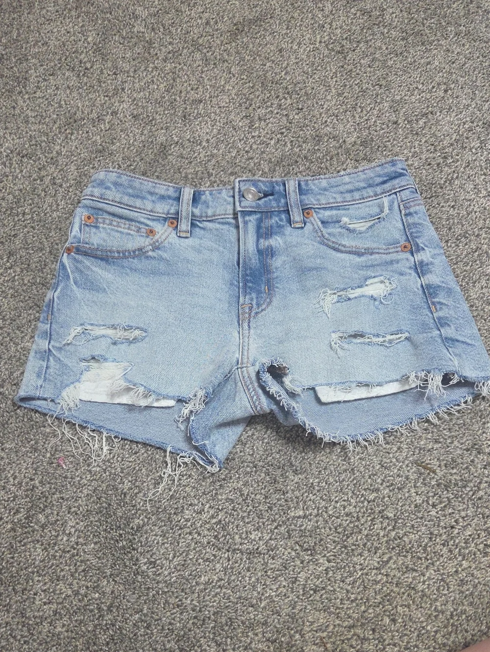 Light Blue Distressed Denim Shorts - Women